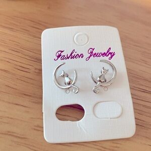 Sterling Silver Moon Cat Earrings